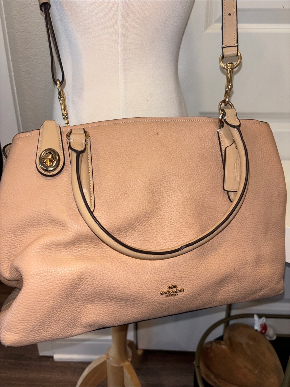 Coach Brooklyn Caryall Beige Pebbled Leather Satchel
